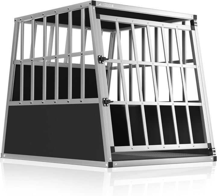 CADOCA® Hundetransportbox Aluminium Hundebox Kofferraum robust verschliessbar trapezförmig L 66x90x7