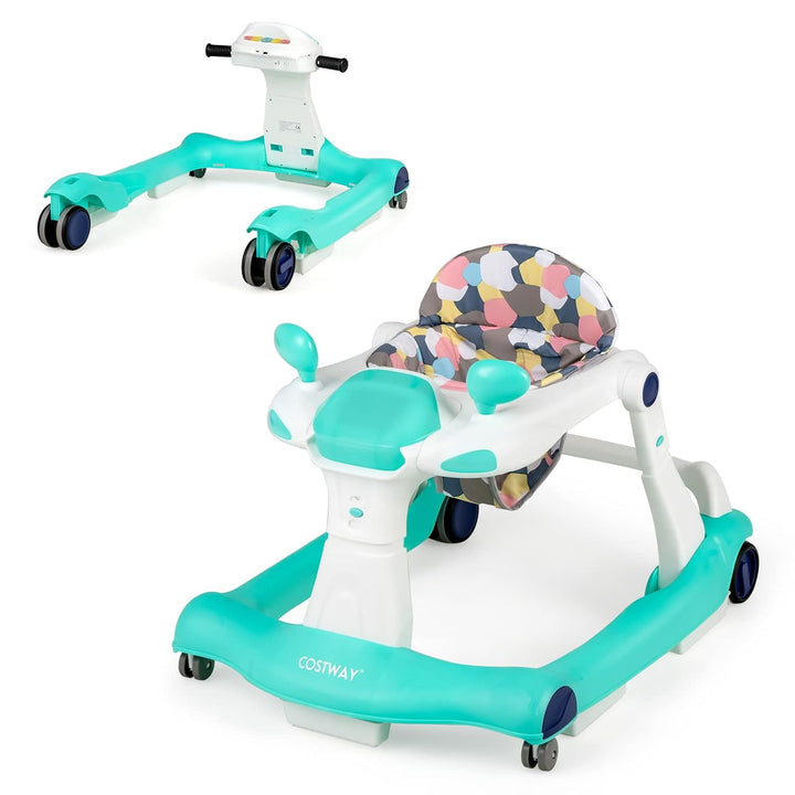 COSTWAY 2-in-1 Lauflernhilfe klappbar, Baby Walker höhenverstellbar, Gehfrei mit Musik & Licht, Lauf