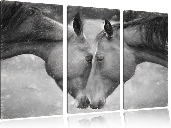 Pixxprint Zwei schmusende Pferde Kunst als Leinwandbild/Grösse: 3 Teilig (120x80) cm/Wandbild/Kunstd