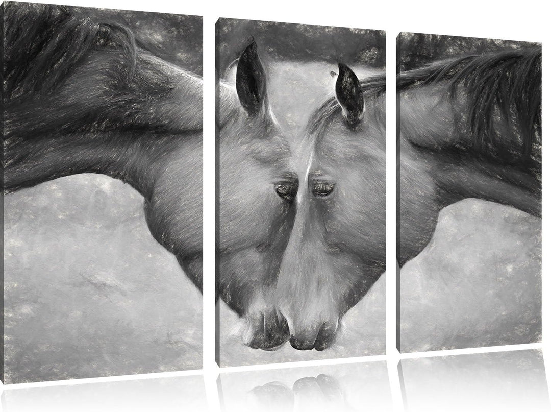 Pixxprint Zwei schmusende Pferde Kunst als Leinwandbild/Grösse: 3 Teilig (120x80) cm/Wandbild/Kunstd