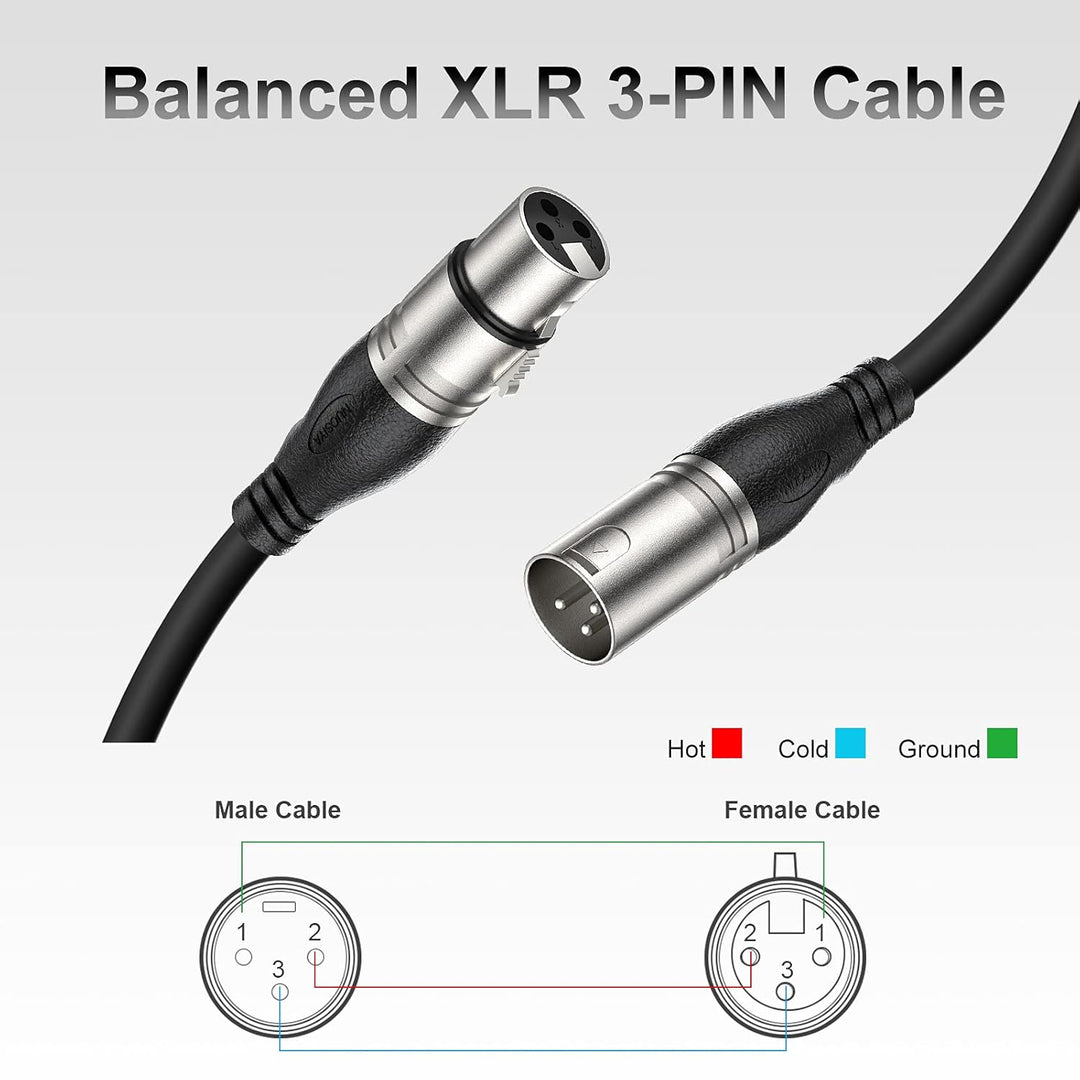 NUOSIYA XLR Kabel 3m 2Pack Mikrofonkabel, 3-Pin XLR Stecker auf Buchse Mikrofonkabel für Mikrofon, V
