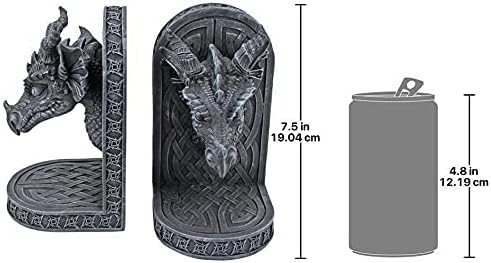 Design Toscano Grauer Mönch Buchstützen mit Drachen, 11,5 x 4 x 19 cm Grauer Bruderdrache, Grauer Br