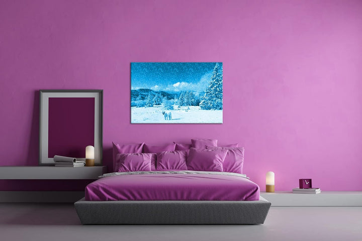 deyoli Tiger im Schneesturm Format 80x60 Effekt: Monocrome Blau als Leinwandbild, Motiv fertig gerah