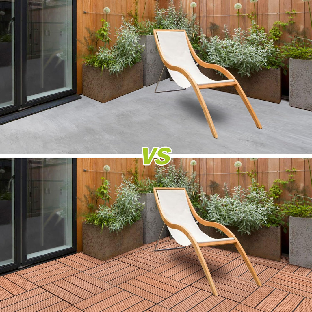 Ansobea WPC Terrassenfliesen Fliesen, 30x30 Holzfliesen 11er Set für 1m²,Balkonfliesen in Holzoptik,