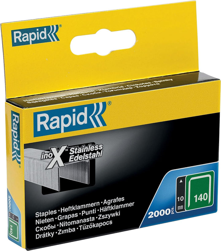 Rapid Tackerklammern Edelstahl Typ 140, 10mm Klammern V2A, 2.000 Stk., Flachdrahtklammern für Holz u