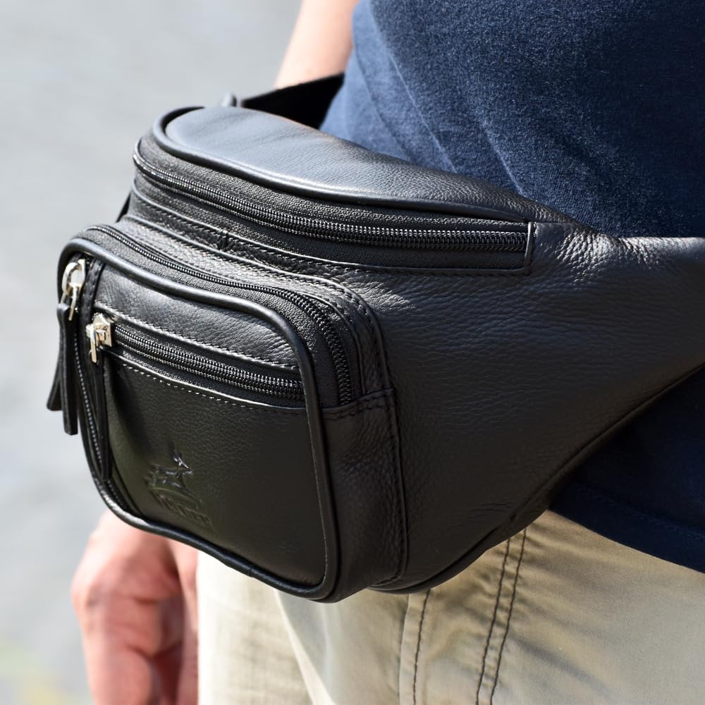 Fa.Volmer ® Bauchtasche | Gürteltasche | Hüfttasche in Echt-Leder für Damen und Herren | schwarz | V