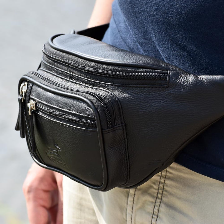 Fa.Volmer ® Bauchtasche | Gürteltasche | Hüfttasche in Echt-Leder für Damen und Herren | schwarz | V