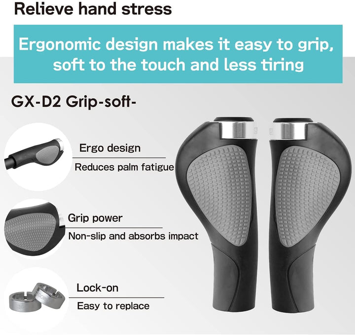 GORIX Ergo-Griffe für Fahrradlenker, für MTB, GX-D2 Schwarz, Schwarz