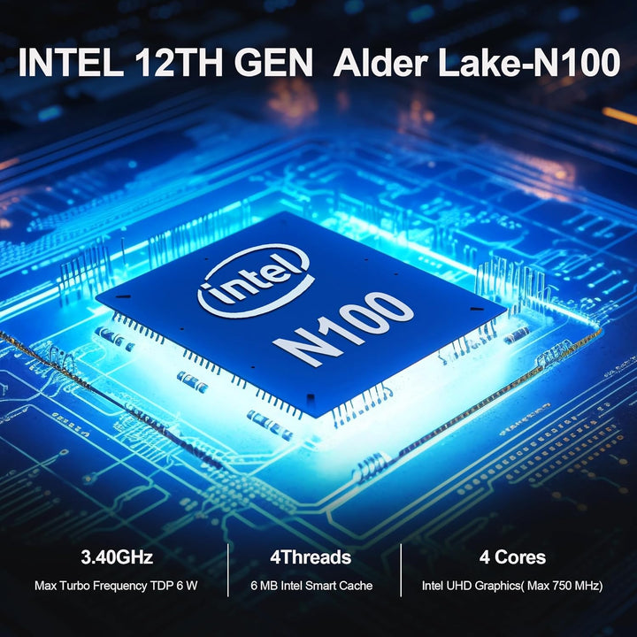 Sharevdi Mini PC, 12th In-tel N100 Prozessor (bis zu 3.4GHz) 4C/4T,Wi-11 Pro Mini Desktop PC 16G DDR