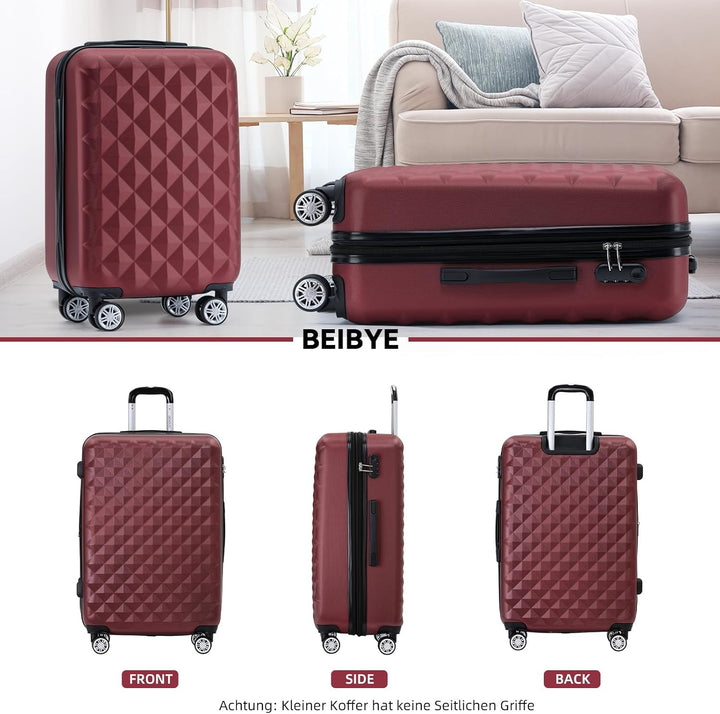 BEIBYE Zwillingsrollen 2066 Hartschale Trolley Koffer Reisekoffer Gepäck M-L-XL-Set (Weinrot, L) Wei