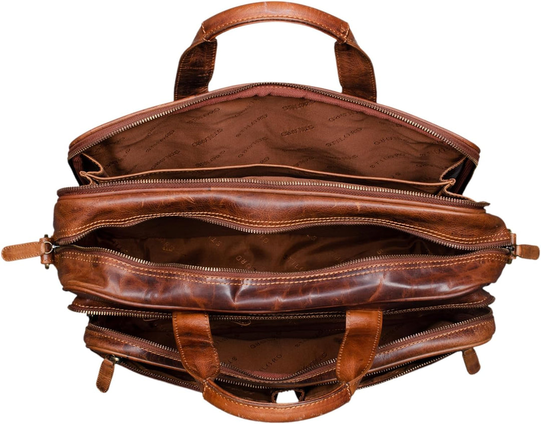 STILORD 'Remus' Ledertasche Umhängetasche Leder Aktentasche Gross 15,6 Zoll Laptoptasche abnehmbarer