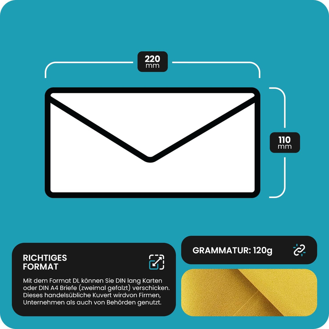 Netuno 100 Briefumschläge Perlmutt-Rose-Gold DIN lang 110x 220 mm 120g Aster Metallic Candy Pink Gol