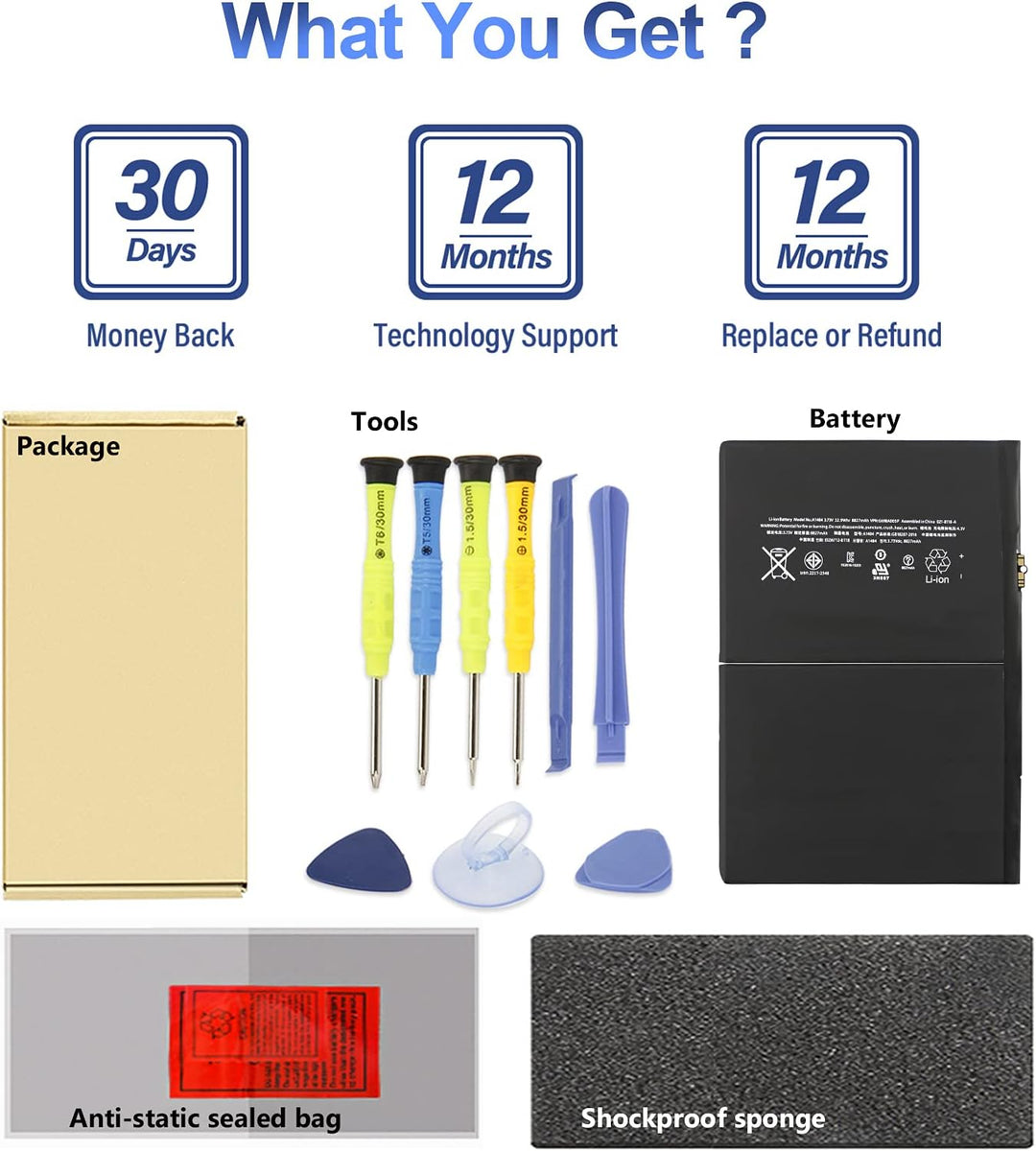 ANTIEE 8827mAh 32.9Wh A1484 Replacement Tablet Akku für iPad 2017 A1822 A1823 iPad 2018 A1893 A1954