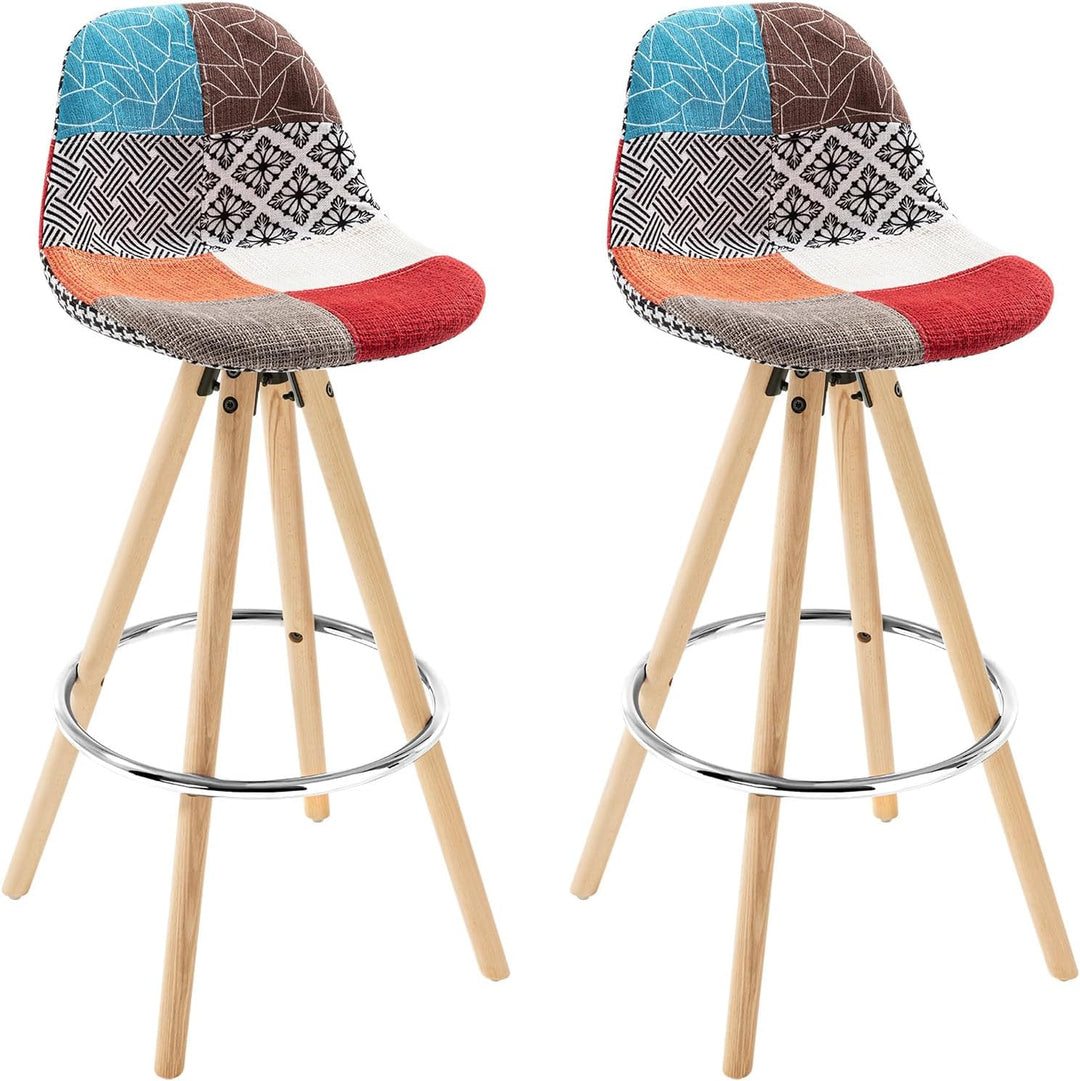 WOLTU® 2 x Barhocker 2er Set Barstuhl aus Leinen Holzgestell mit Lehne + Fussstütze Design Stuhl Küc