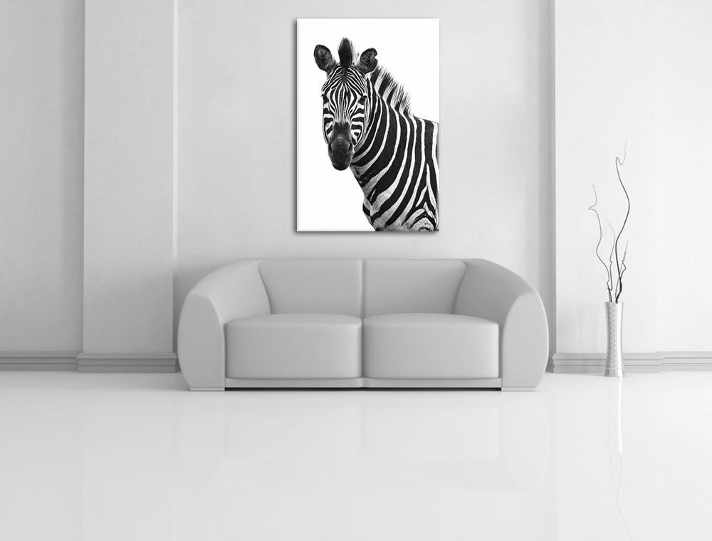 Pixxprint Zebra im Portrait auf Leinwand, XXL riesige Bilder fertig gerahmt mit Keilrahmen, Kunstdru