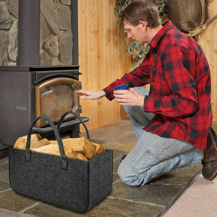 UISEBRT 2 Stück Kaminholztasche Filz, Filztaschen Shopper mit Tragegriffen, Kaminholzkorb Filztasche