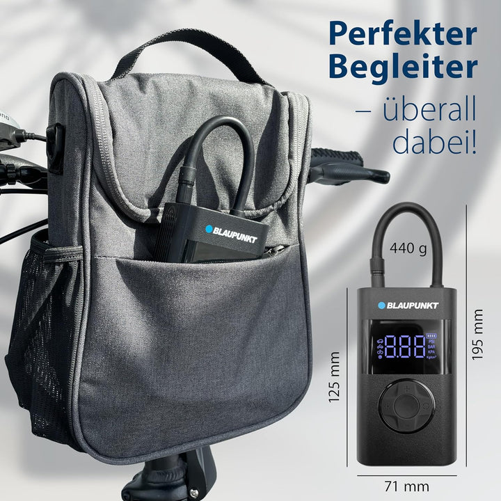 Blaupunkt Tragbare Akku-Luftpumpe TPM 124, Kompressor für Fahrräder, Motorräder, Auto & Bälle, mit P