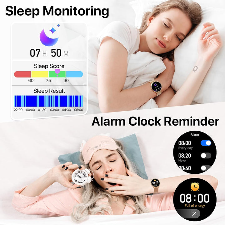 Nendefin Smartwatch Damen,1,39 Zoll runde Armbanduhr mit Telefonfunktion und Whatsapp Sprachassisten