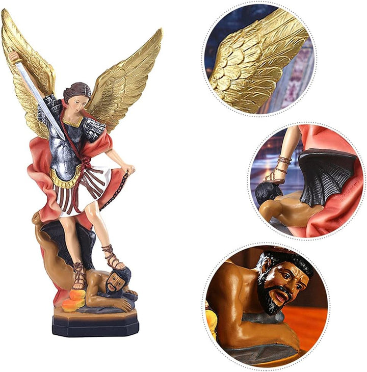 QIANLING 22cm Statue des Erzengels San Miguel, St.-Michael-Statue aus Buntem Kunstharz, St. Michael,
