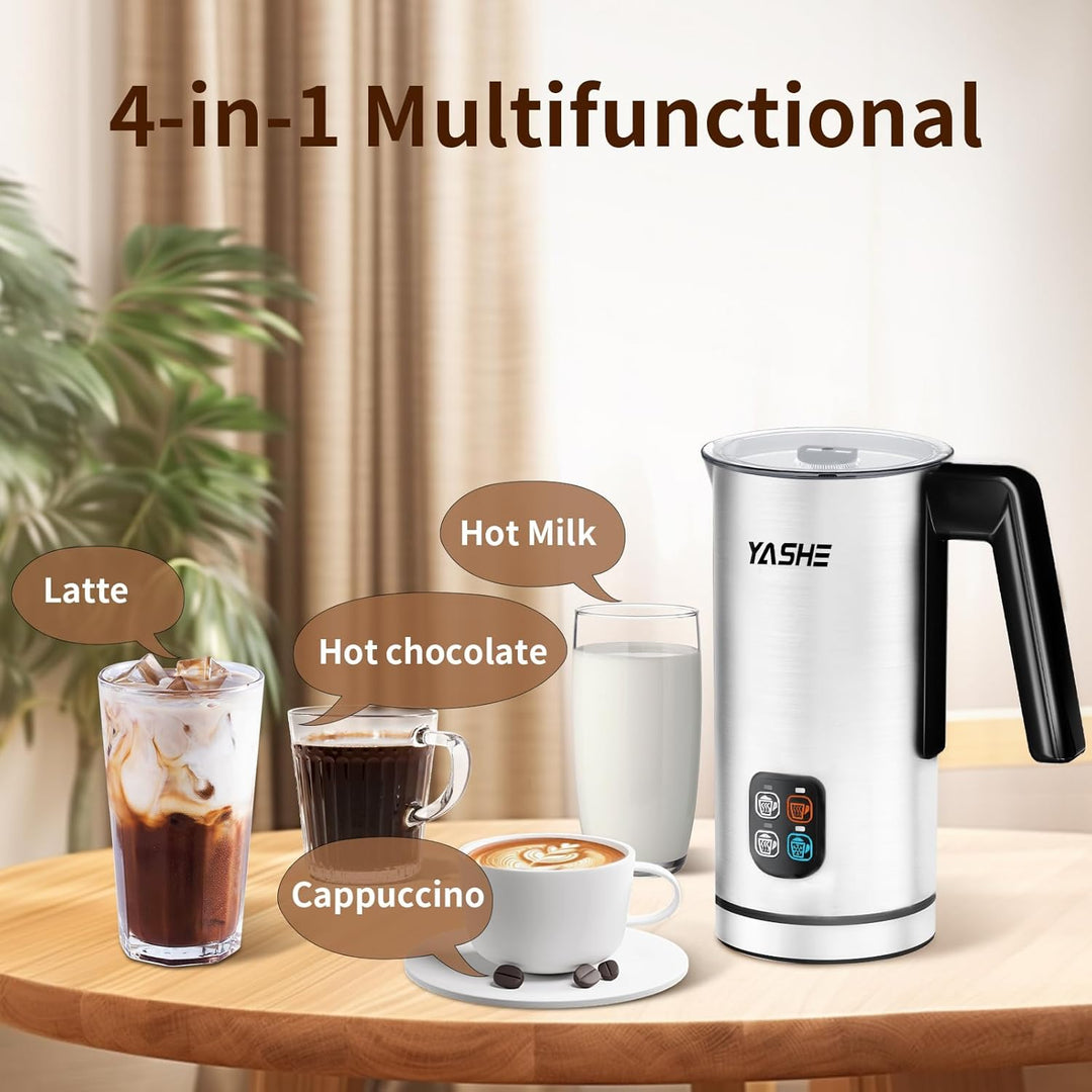 YASHE Milchaufschäumer, 240 ml Milchaufschäumer Elektrisch, 4-in-1 Edelstahl Milchschäumer, Antihaft