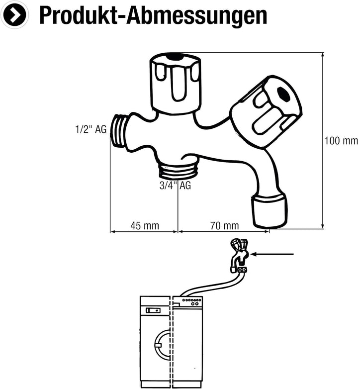 Cornat Maschinen-Kombi-Auslaufventil - 1/2 Zoll AG - Zum Anschluss von Wasch- & Spülmaschine - Zusät