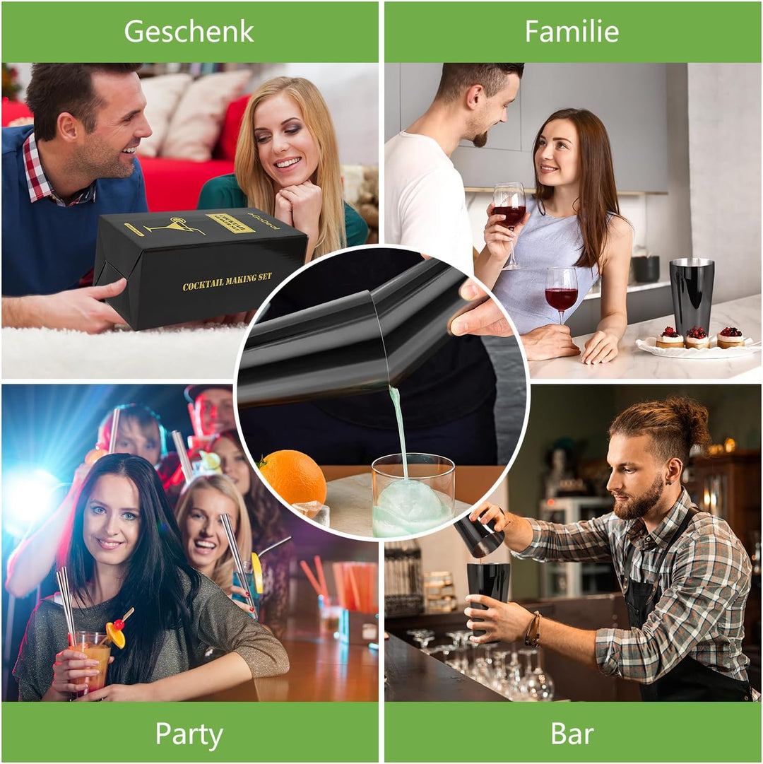Cocktail Set, oGoDeal Boston Cocktail Shaker Schwarz mit Ständer, 23pcs Bar Equipment Barkeeper Set