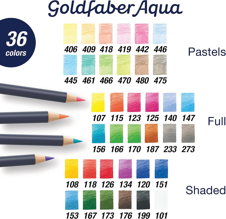 Faber-Castell 114639 - Aquarellstift Aqua Goldfaber, 3,3 mm Mine, 36 Stück im Geschenketui