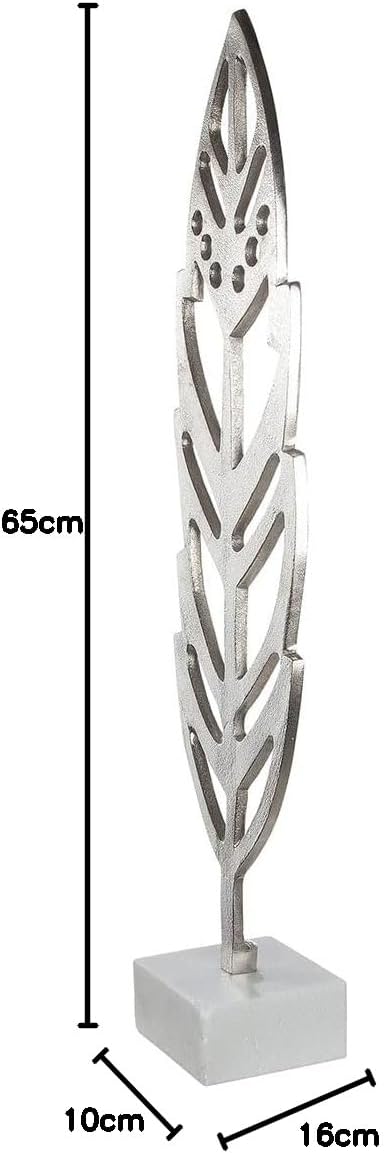 GILDE Deko Objekt Skulptur Feder aus Aluminium - auf Marmor Fuss - Höhe 48 cm Höhe 48 cm Silberfarbe
