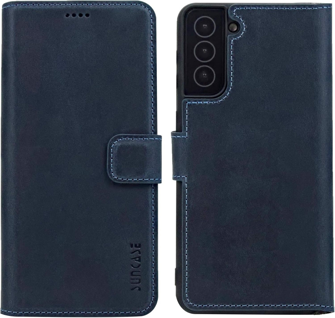 Suncase Book-Style Hülle kompatibel mit Samsung Galaxy S22 Plus 5G Leder Tasche (Slim-Fit) Lederhüll