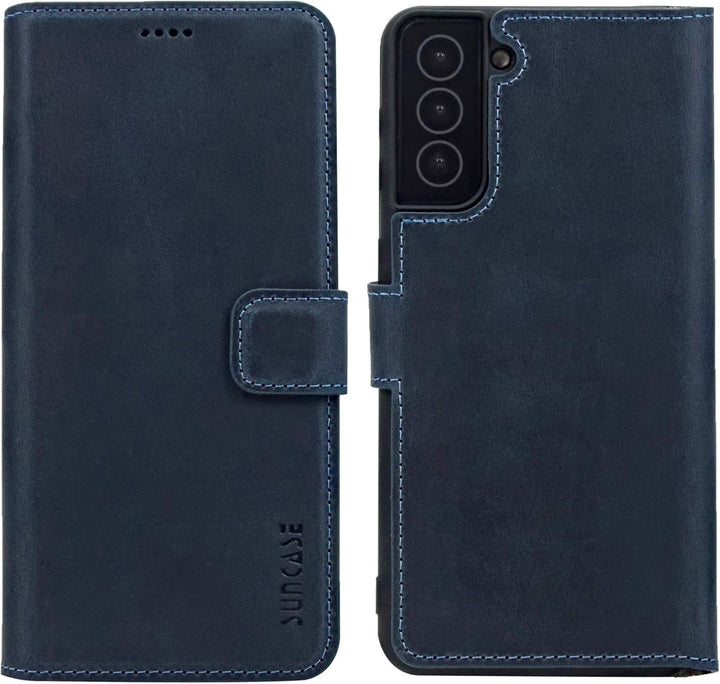Suncase Book-Style Hülle kompatibel mit Samsung Galaxy S22 Plus 5G Leder Tasche (Slim-Fit) Lederhüll