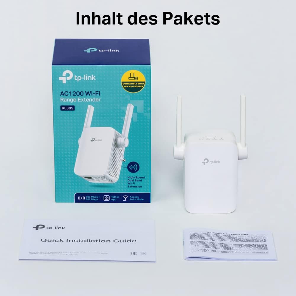 TP-Link RE305 AC1200 WLAN Repeater (Dual WLAN AC+N, 1167 Mbit/s, App Steuerung, 1 Port, 2x flexible