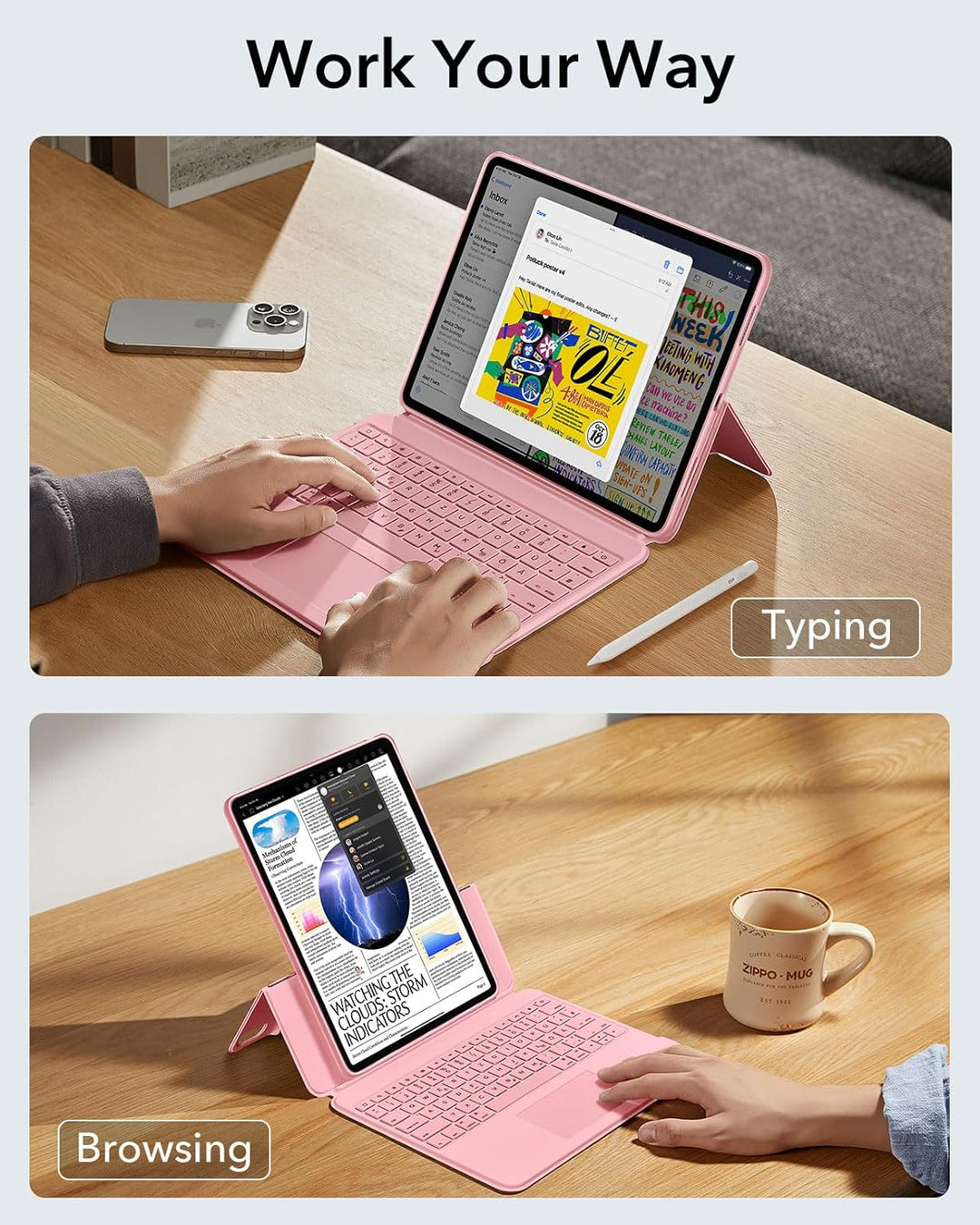 ESR Ascend für iPad Air 13 Zoll 2024 Tastatur Hülle mit Trackpad, magnetisch abnehmbare Tastatur mit