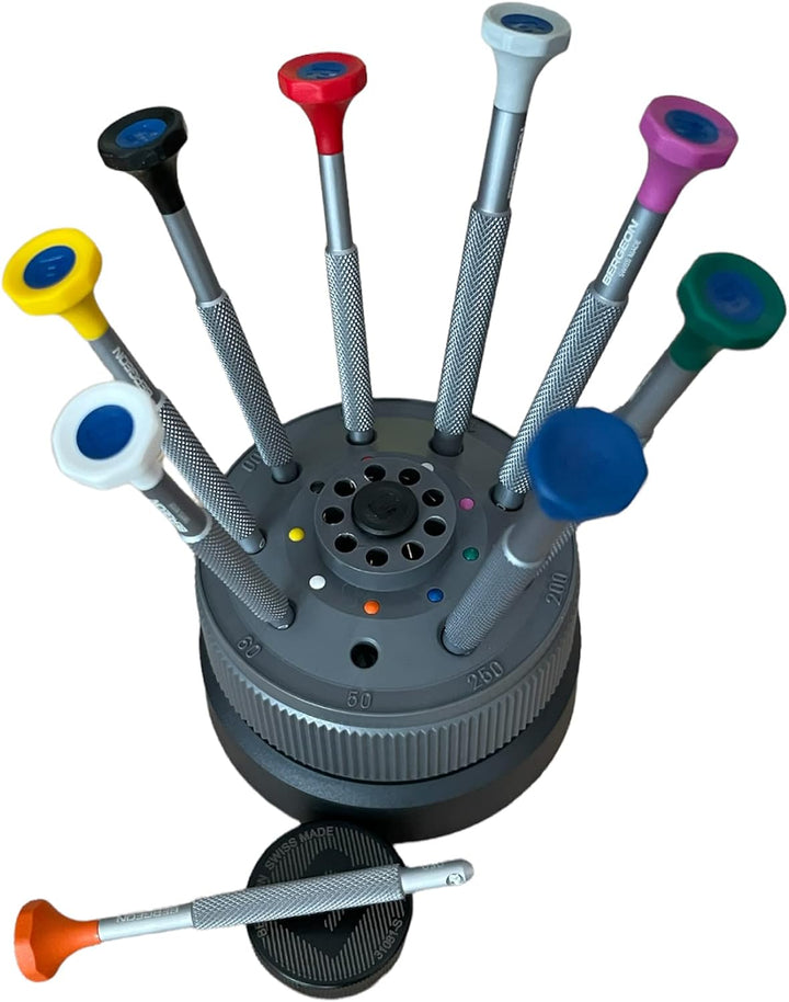 BERGEON 31081-S09 Set mit 9 Schraubendrehern mit eloxiertem Aluminiumgehäuse 0,50 bis 2,50 mm Uhrenr