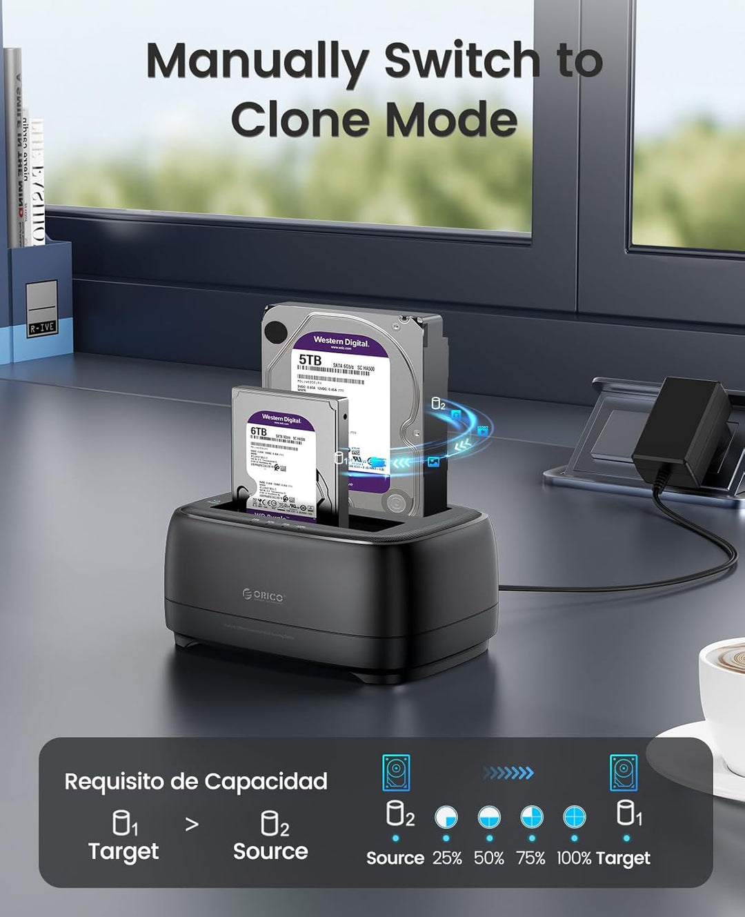 ORICO Offline-Klonen 3,5 Zoll Festplatten Dockingstation,Dualschacht USB 3.0 HDD Docking Station für
