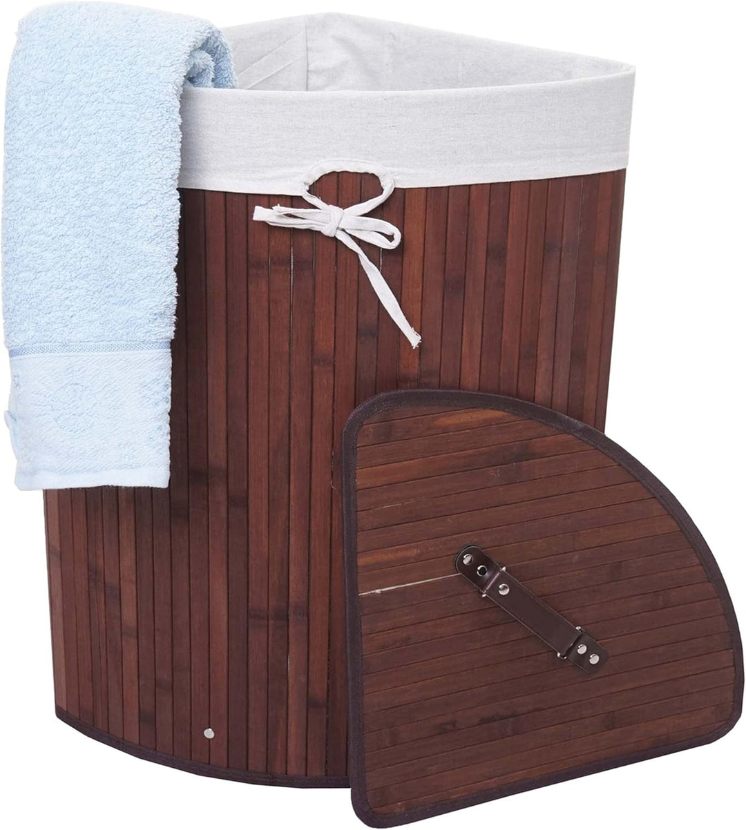 Eckwäschekorb HWC-C21, Laundry Wäschebox Wäschesammler Wäschebehälter, Bambus 61x48x35cm 50l - braun