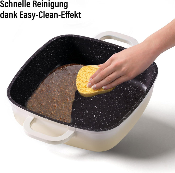 STONELINE Eckpfanne, 20x20 cm, mit Aroma Glasdeckel, Servierpfanne, Induktion, Aluguss, antihaft bes
