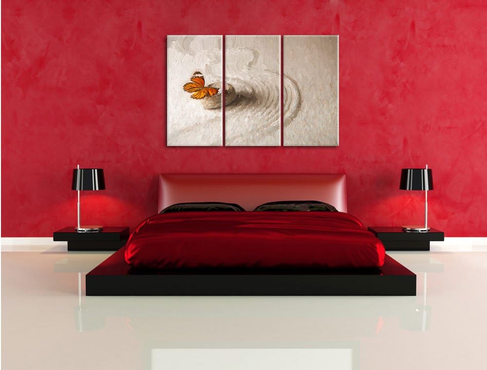 Pixxprint Zen Schmetterling Kunst / 3-Teilig/Gesamtmass 120cm Leinwandbild bespannt auf Holzrahmen/W
