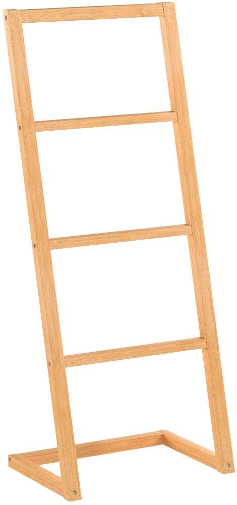 Relaxdays Handtuchhalter freistehend, Leiterregal mit 4 Handtuchstangen, Handtuchständer Bambus, HBT