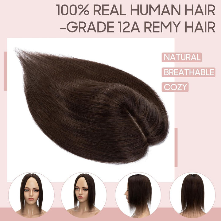 Silk-co Hair Topper Echthaar, 10x12cm Basis Toupet Damen, Haartopper Echthaar mit Remy Seide Basis,