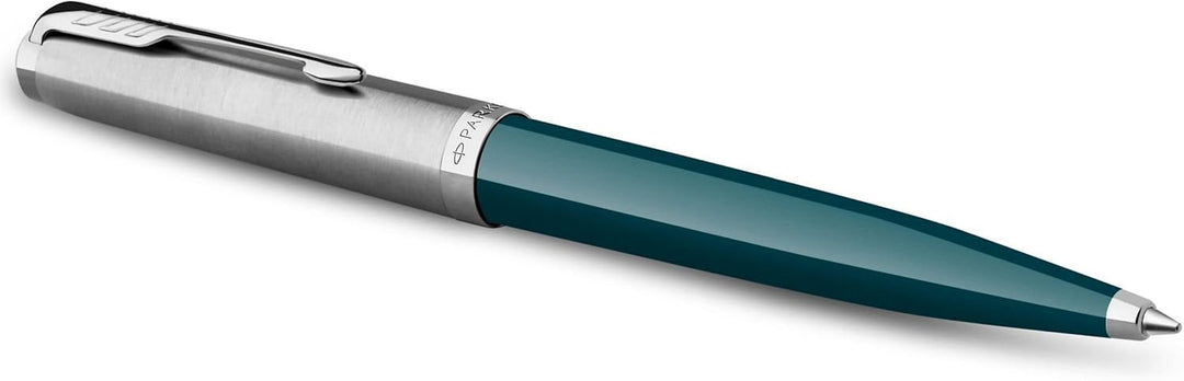 Parker 51 Kugelschreiber | Petrolblauer Schaft mit Chromfarbenen Zierteilen | Mittlere Schreibspitze