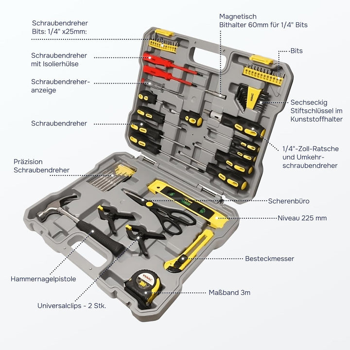 Werkzeugkoffer gefüllt profi, Meister werkzeugkoffer, Werkzeugkasten gefüllt, 400-teilig, Robust und