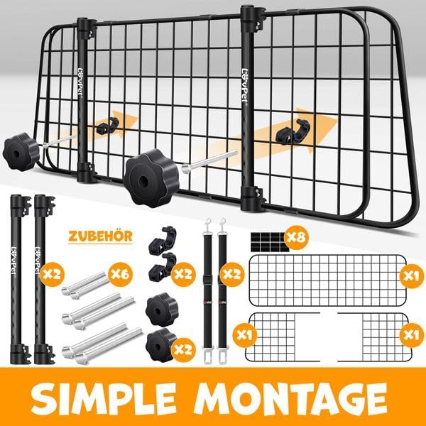 Lovpet® Hundegitter Auto, Autoschutzgitter Trenngitter Universal, verstellbare Breite, Kopfstütze Ko