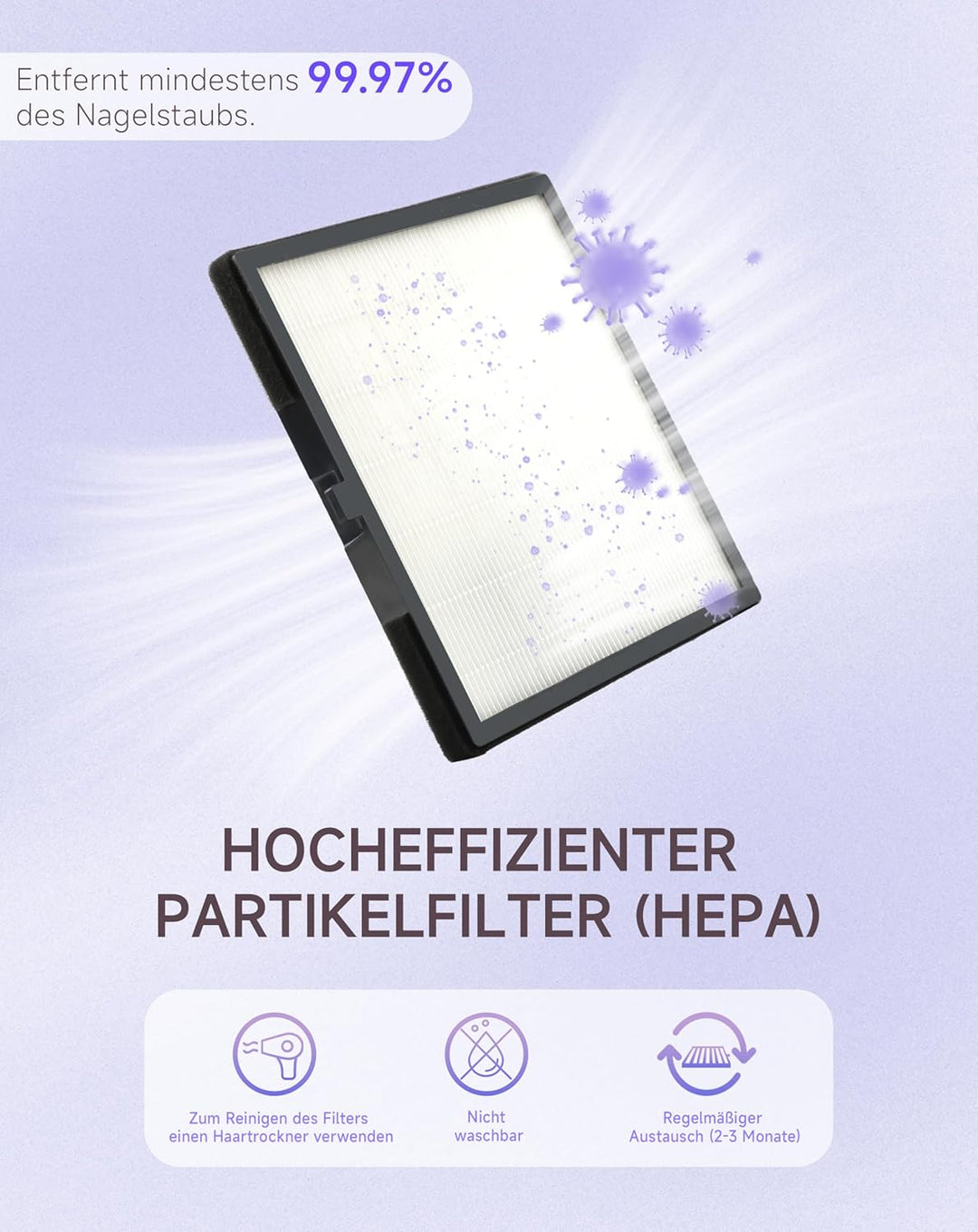 BRANTMAKER Staubabsaugung Nagelstudio Absaugung Nagelstaubsauger, mit Bürste und 2 Wiederverwendbare