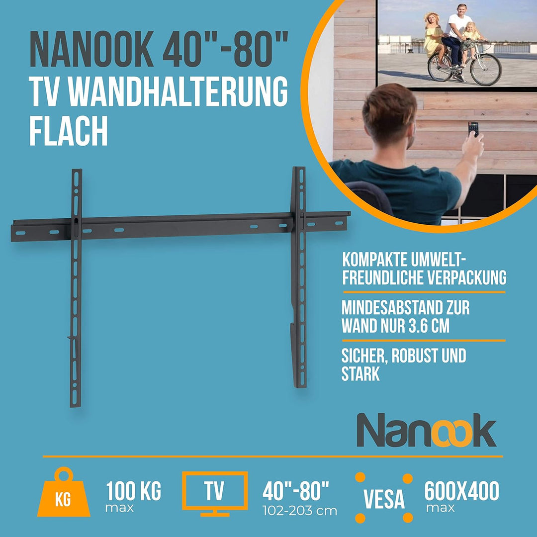 Nanook Flache TV-Wandhalterung für 40-80 Zoll (102-203 cm) Fernseher, Schlanke Aufhängung, Für LED,