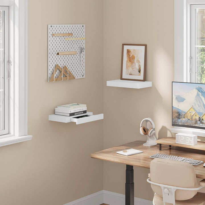 WOLTU Wandregal mit Schublade, Schweberegal Weiss, Regalbrett aus MDF, Wandboard für Wohnzimmer Schl