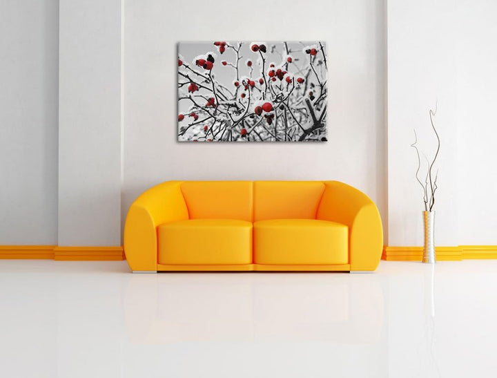 Hagebuttenstrauch schwarz-weiss schwarz/weiss Format: 100x70 auf Leinwand, XXL riesige Bilder fertig