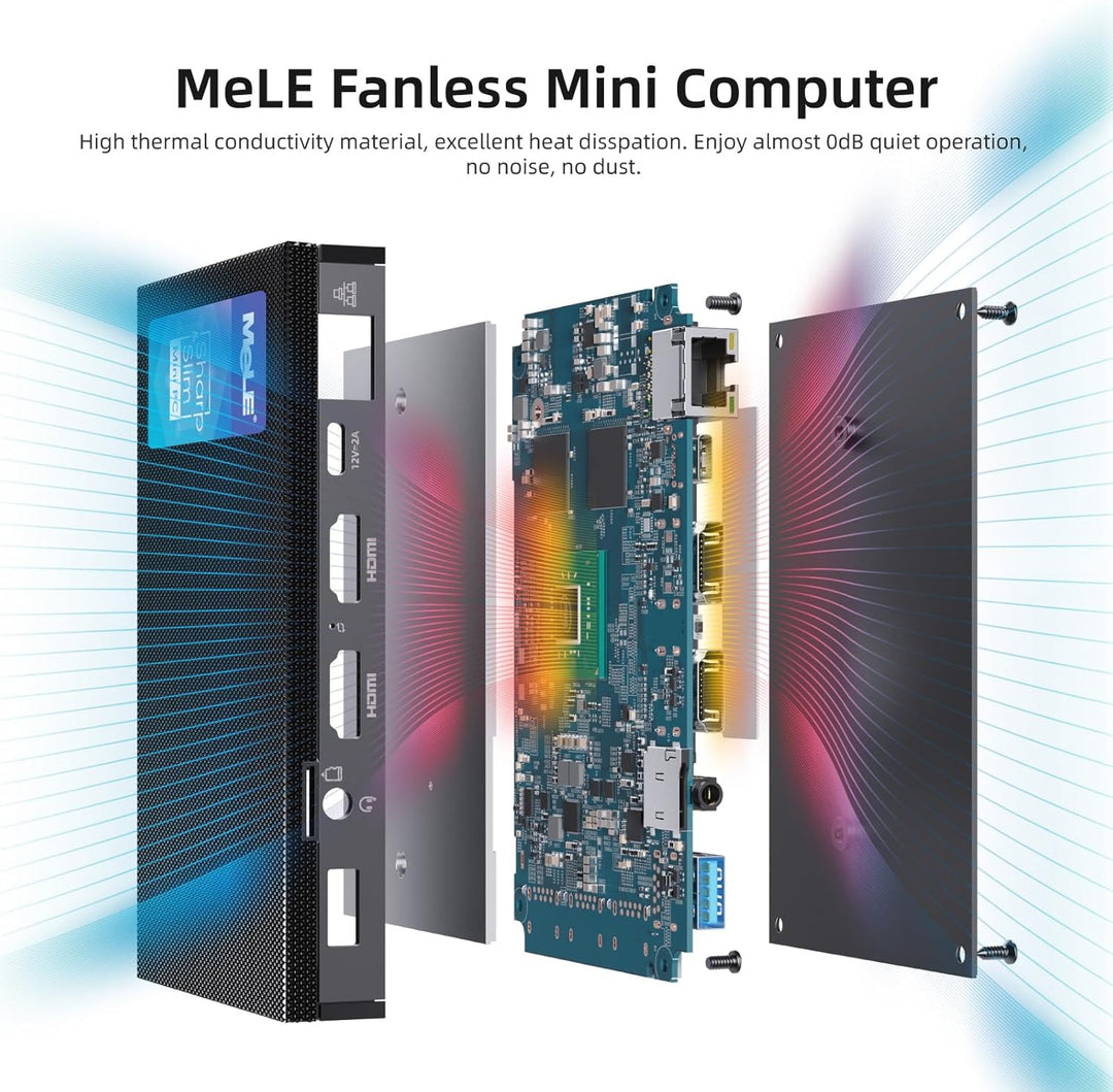 MeLE Mini PC, Quieter3Q Celeron N5105 8GB 256GB Windows 11 Pro Micro Computer Lüfterlose Kleine Desk