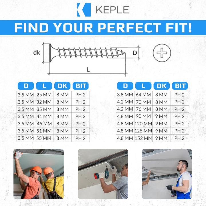 3.5x41mm Schwarze Trockenbauschrauben, Selbstschneidend, Phillips-Senkkopf, Grobgewinde, Scharfer Pu