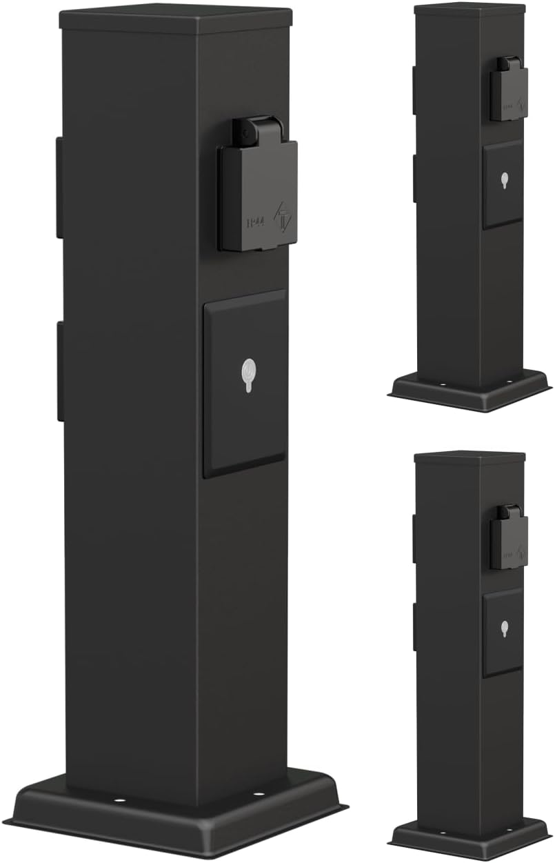 ledscom.de 3X Garten Steckdosensäule Polly für aussen, IP44, Smart Home, WLAN, Alexa, 3-Fach, schwar