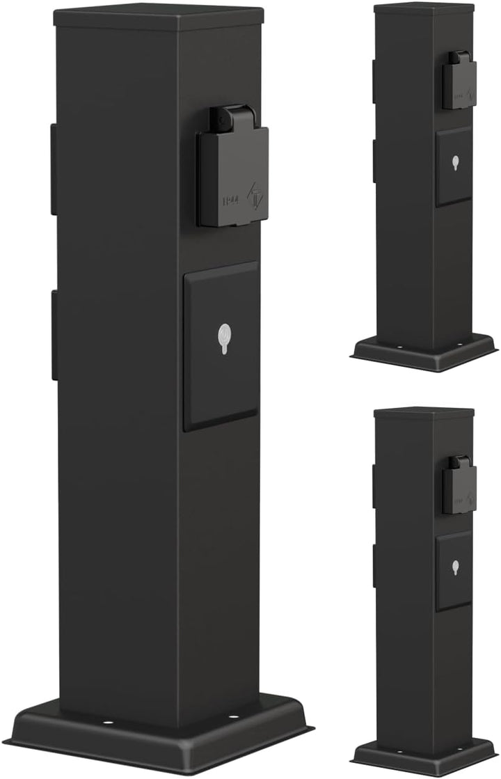 ledscom.de 3X Garten Steckdosensäule Polly für aussen, IP44, Smart Home, WLAN, Alexa, 3-Fach, schwar